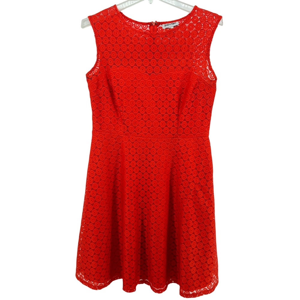 Shelby & Palmer Red Lace Fit Flare‎ Dress Women Size 14 Sleeveless Round Neck